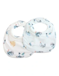 Little Rooster Dribble Bibs 2 Pack in Blue/Grey