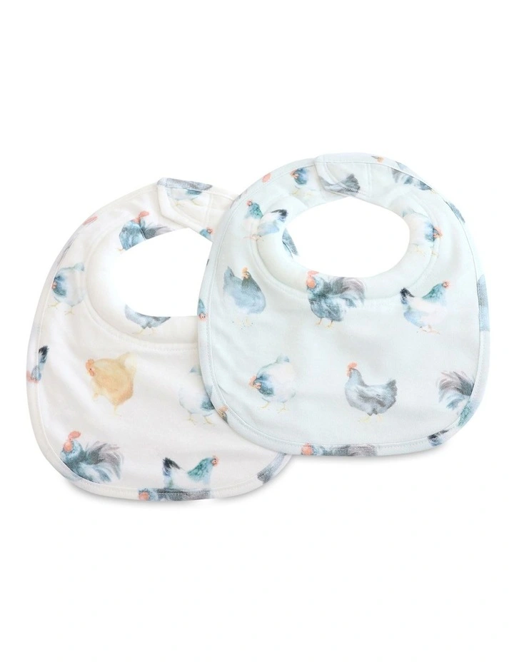 Little Rooster Dribble Bibs 2 Pack in Blue/Grey image 1