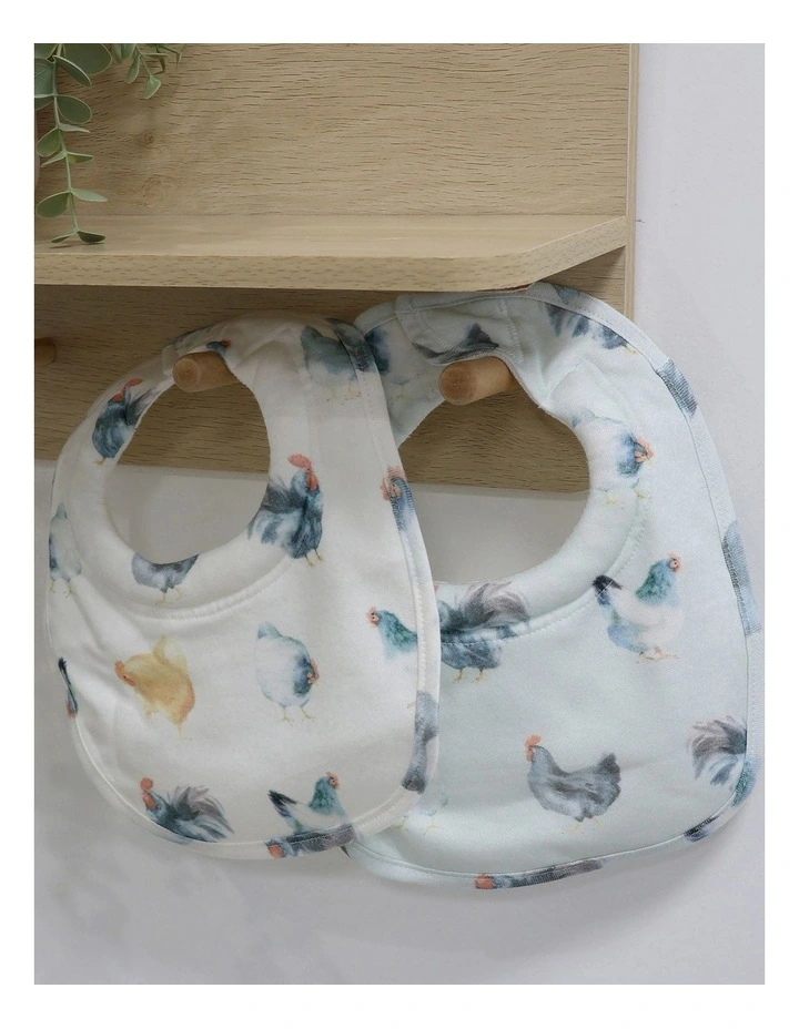 Little Rooster Dribble Bibs 2 Pack in Blue/Grey image 2