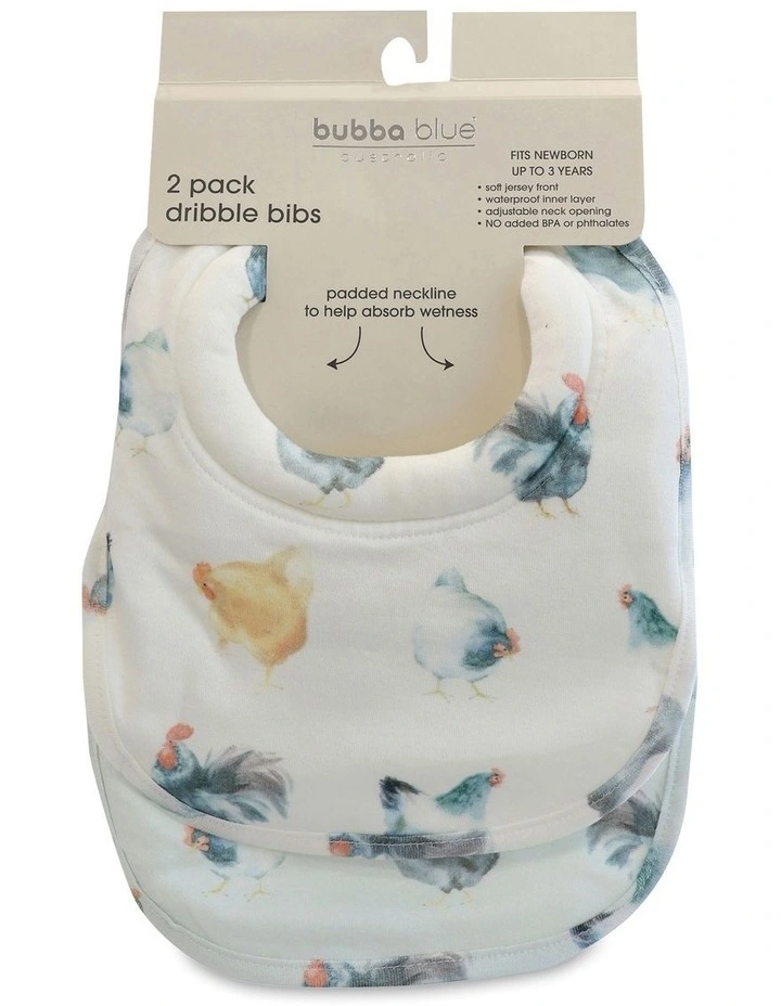 Little Rooster Dribble Bibs 2 Pack in Blue/Grey image 3