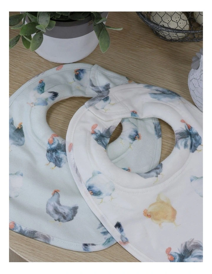 Little Rooster Dribble Bibs 2 Pack in Blue/Grey image 4