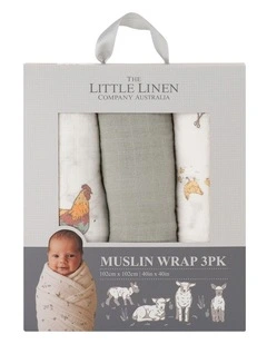 Muslin Wraps Pack of 3 in Farmyard Lamb