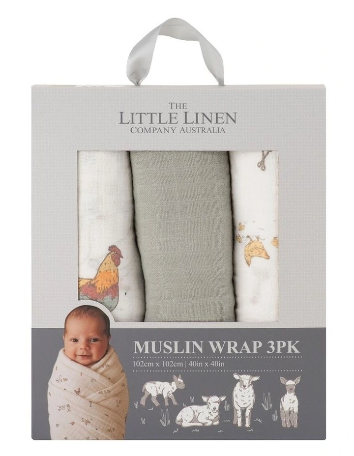Muslin Wraps Pack of 3 in Farmyard Lamb image 1