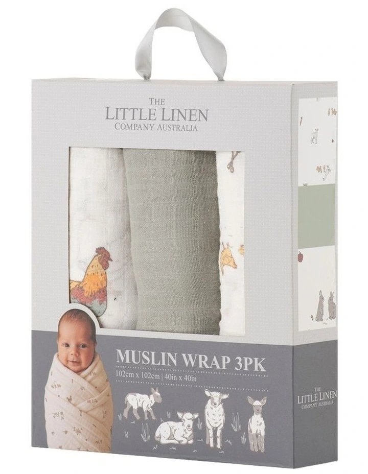 Muslin Wraps Pack of 3 in Farmyard Lamb image 2