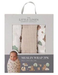 Muslin Wraps Pack of 3 in Bushland Bear