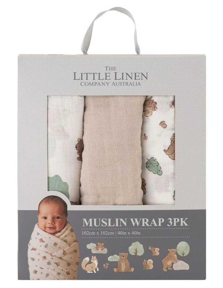 Muslin Wraps Pack of 3 in Bushland Bear image 1