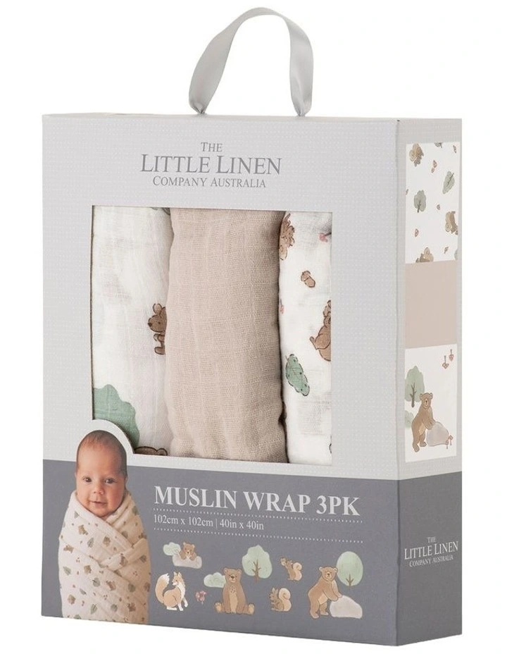 Muslin Wraps Pack of 3 in Bushland Bear image 2