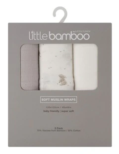 Muslin Wraps 3Pk  - Stone Grey