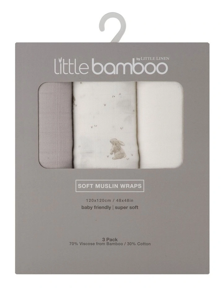Muslin Wraps 3Pk  - Stone Grey image 1