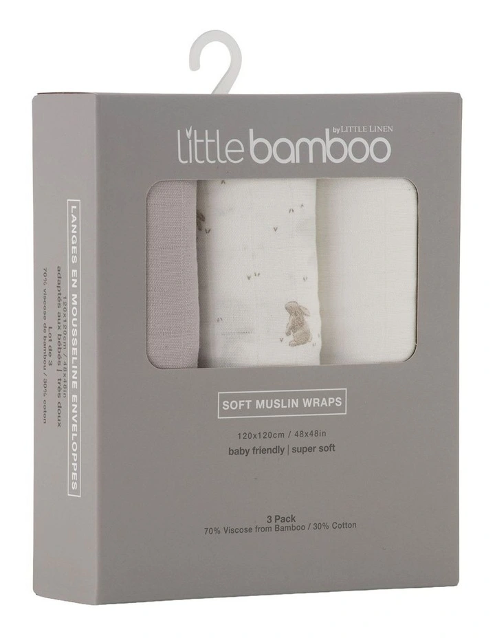 Muslin Wraps 3Pk  - Stone Grey image 2