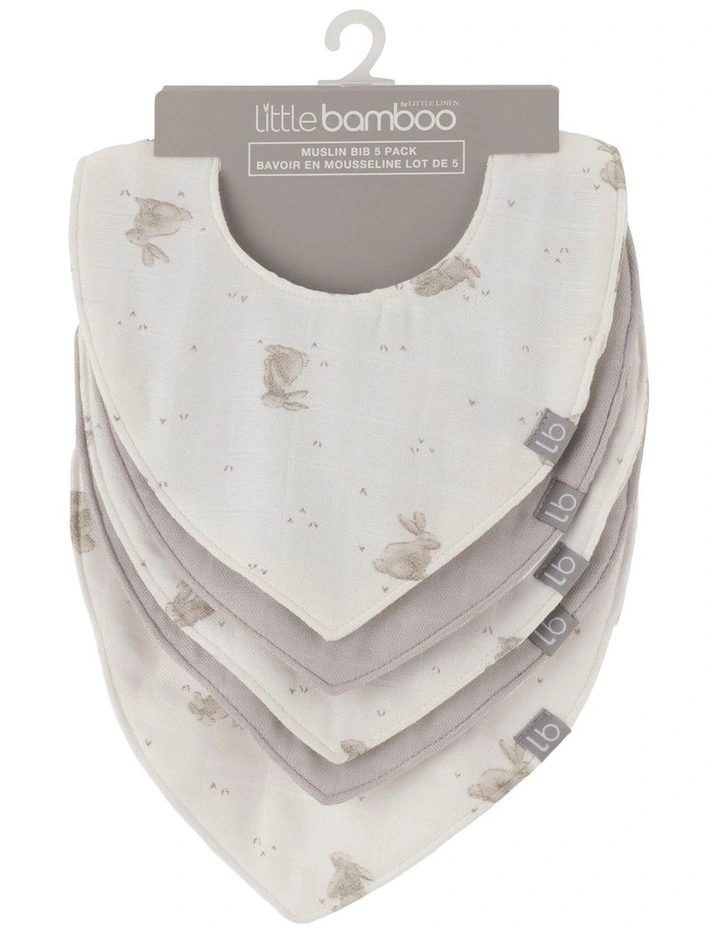 Muslin Bib 5PK  - Stone Grey image 1