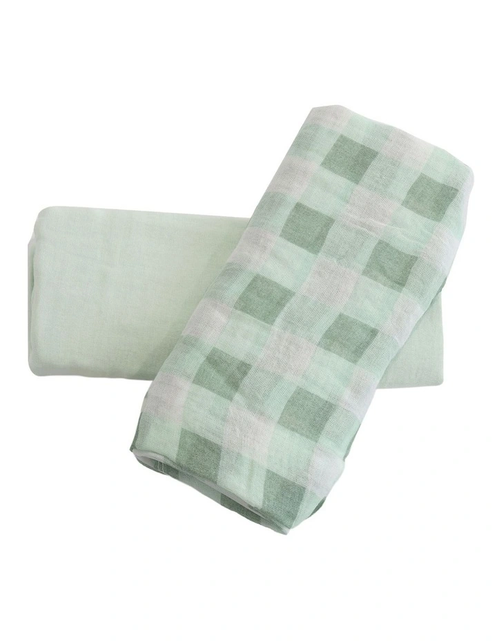 BUBBA SUNDAE 2PK MUSLIN WRAPS - GREENTEA image 1