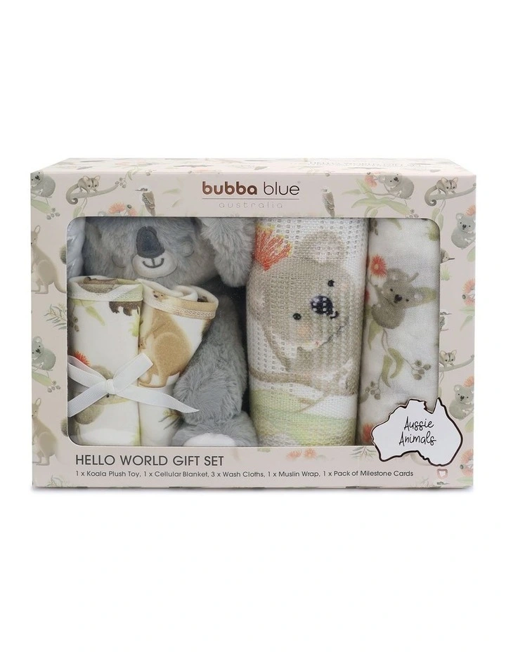 Aussie Animals Hello World Gift Set - Koala Plush   Cellular   3x Washer   Muslin   M/Cards image 2