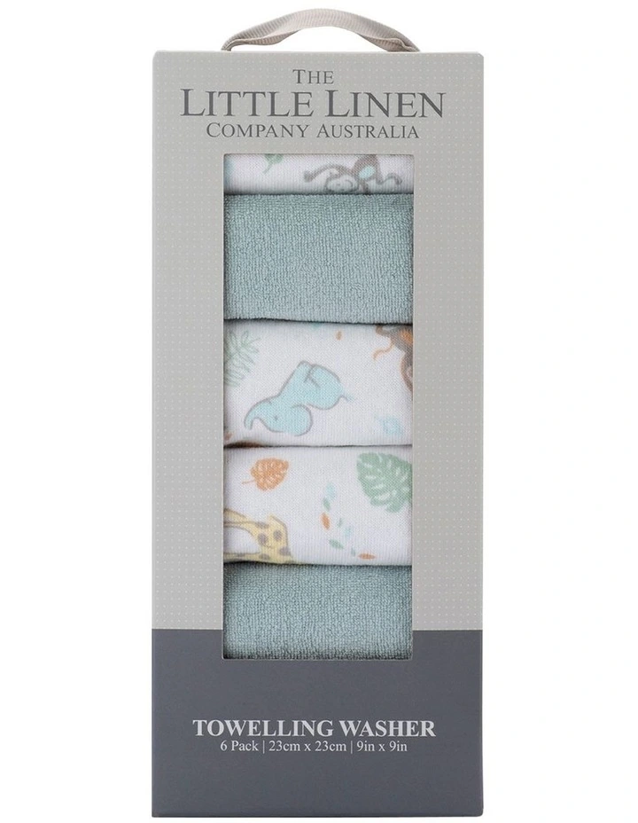 Savannah Giraffe Towelling Wash Cloth 6Pack in Blue image 1