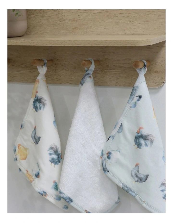 Little Rooster Wash Cloths 3Pack in Multi image 4