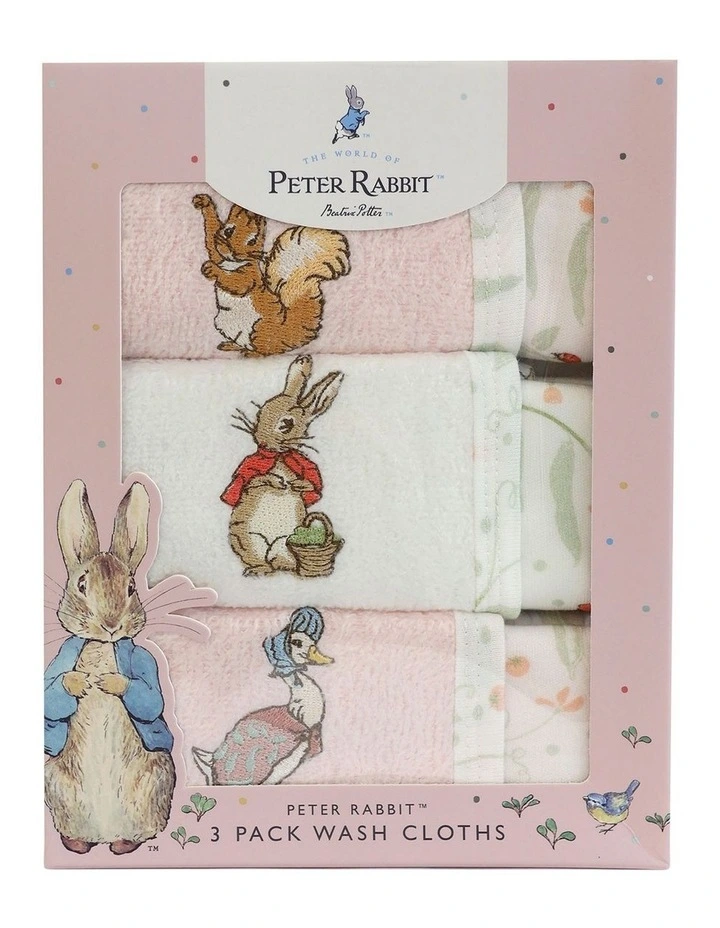 Flopsy Mopsy and Cottontail Wash Cloths 3 Pack in Pink image 2