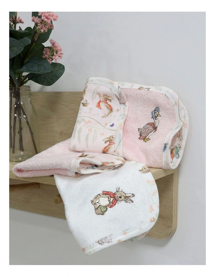 Flopsy Mopsy and Cottontail Wash Cloths 3 Pack in Pink image 4