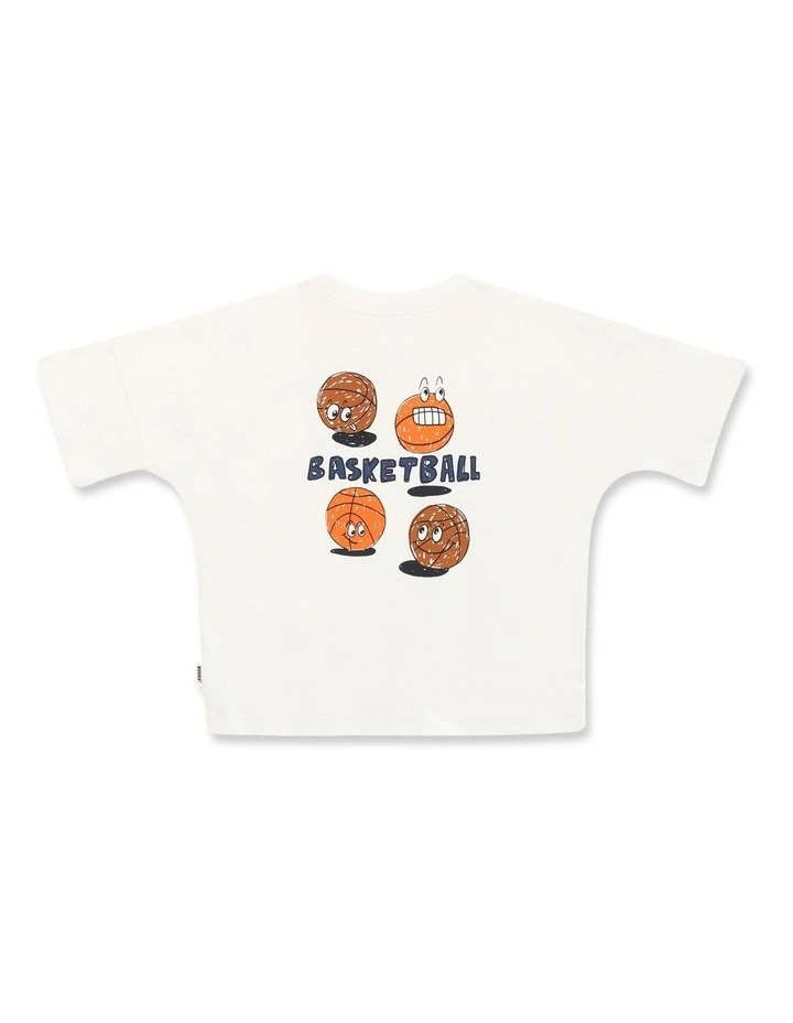 Kids Short Sleeve Drop Shoulder Tee in Bounce Club Vanilla image 2