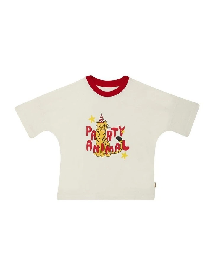 Short Sleeve Drop Shoulder Tee in Cream image 1