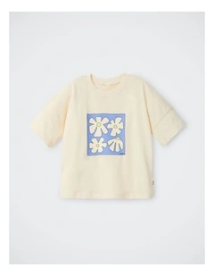 Kids Short Sleeve Drop Shoulder Tee in Flower Grid