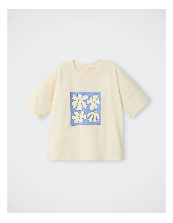 Kids Short Sleeve Drop Shoulder Tee in Flower Grid image 1