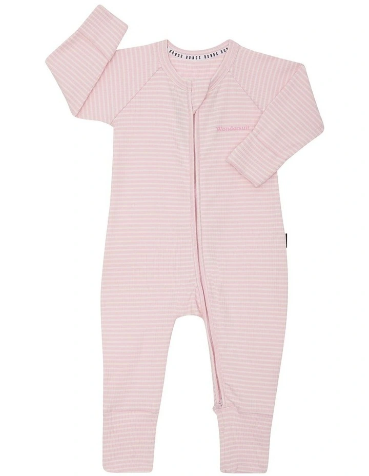 Baby Newbies Wide Needle Rib Zippy in Pink image 1