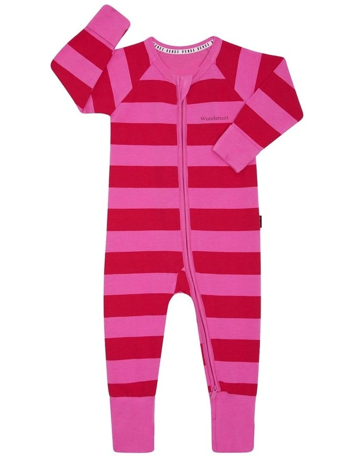 Zip Wondersuit in Horizontal Rugby Stripes Red image 1