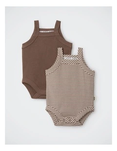 Baby Newbies Rib Singlet Suit 2 Pack in Sandy By Me / Mocha Dust