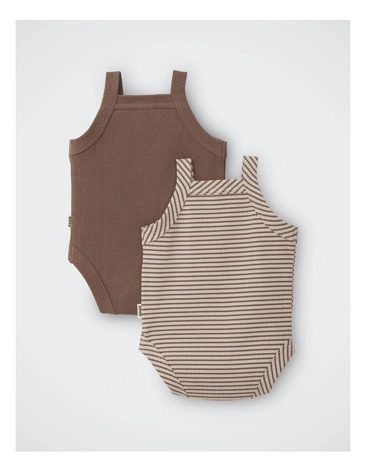 Baby Newbies Rib Singlet Suit 2 Pack in Sandy By Me / Mocha Dust image 2
