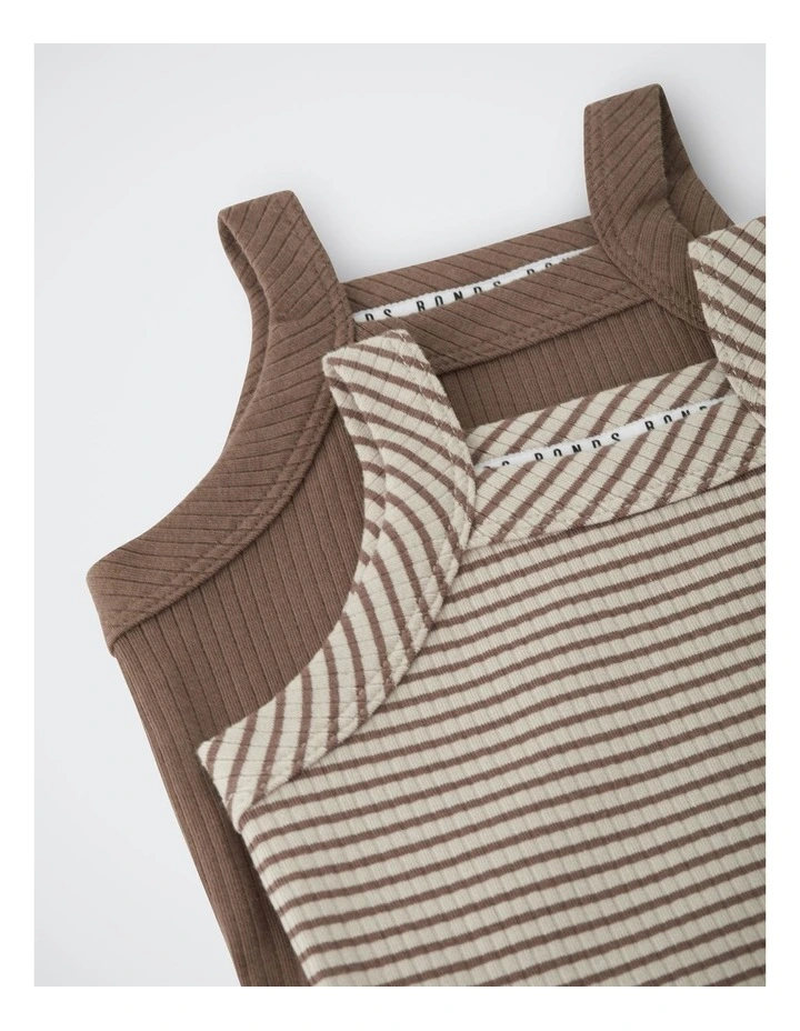 Baby Newbies Rib Singlet Suit 2 Pack in Sandy By Me / Mocha Dust image 3