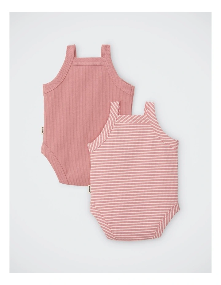 Baby Newbies Rib Singlet Suit 2 Pack in Watermelon Sorbet / Marscapone image 2