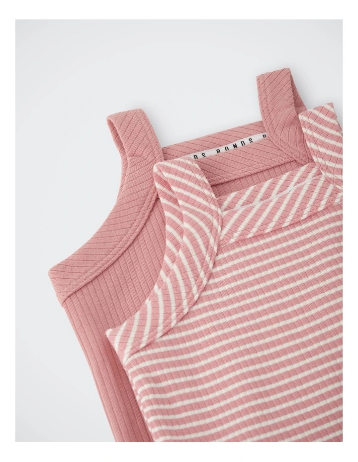 Baby Newbies Rib Singlet Suit 2 Pack in Watermelon Sorbet / Marscapone image 3