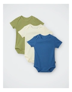 Baby Rib Shortsleeve Bodysuit 3 Pack in Pack7
