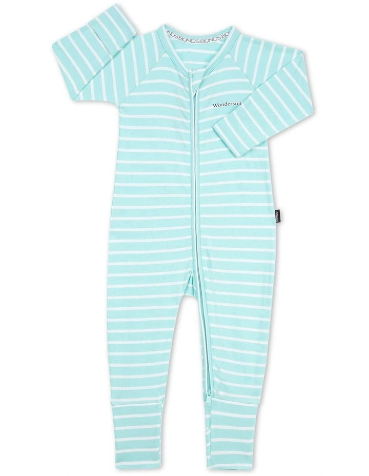 Baby Stripe Zip Wondersuit in Green image 1