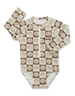 Swim Long Sleeve One Piece in Beige