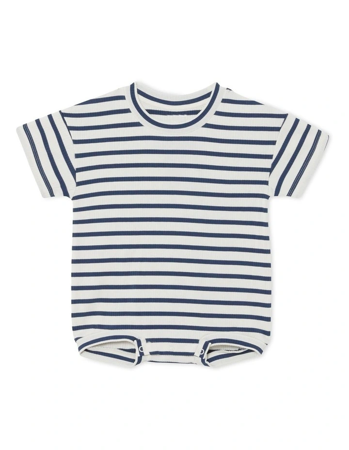 Wide Needle Rib Slouchy Stripe Suit in Navy image 1