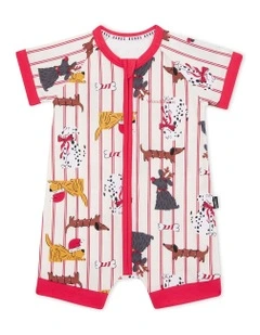 Zip Romper in Puppies For Christmas Marscapone in Multi