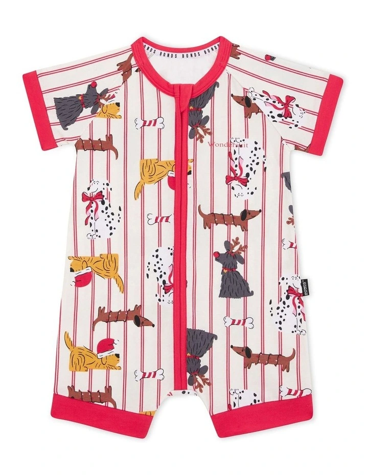 Zip Romper in Puppies For Christmas Marscapone in Multi image 1