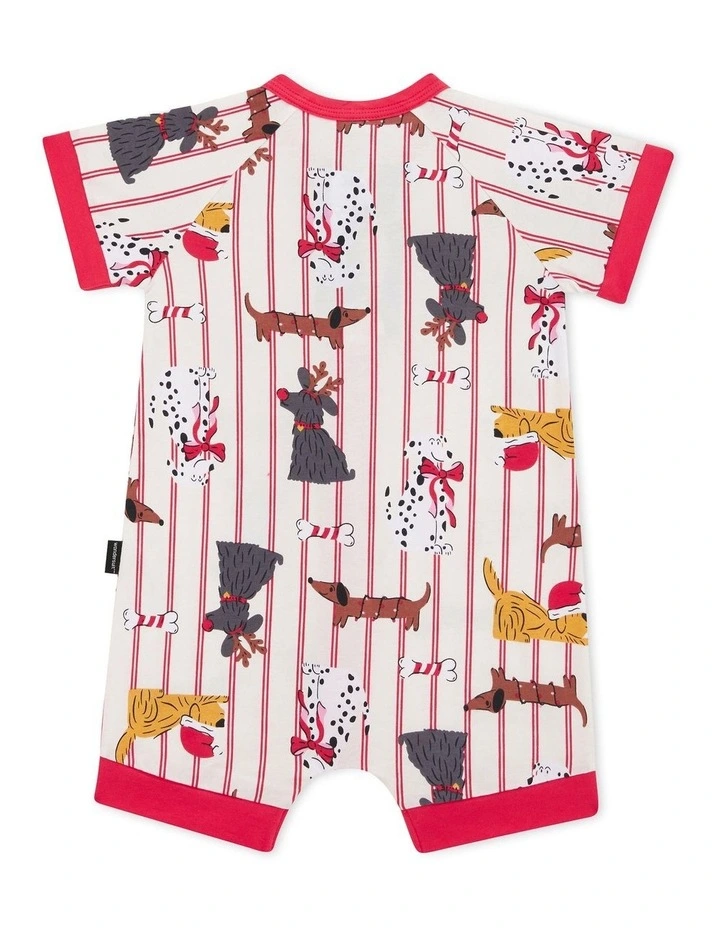 Zip Romper in Puppies For Christmas Marscapone in Multi image 2