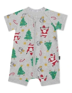 Zip Romper in Disco Santa