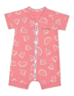 Wondercool Eyelet Zip Romper in Watermelon Breeze