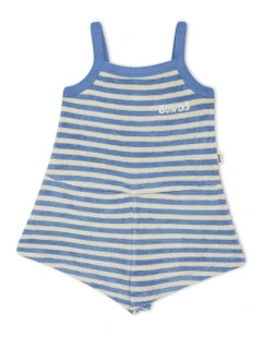 Terry Toweling Stripe Playsuit in Blue
