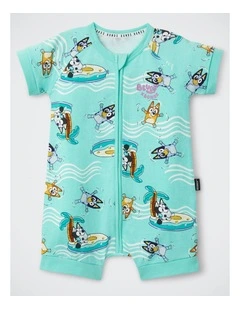 Baby Bluey x Bonds Zip Romper in Print Jvu