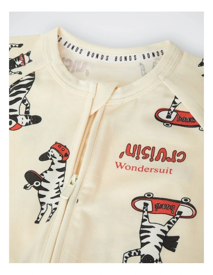 Baby Zip Romper in Zig Zag Zoom Zebra image 3