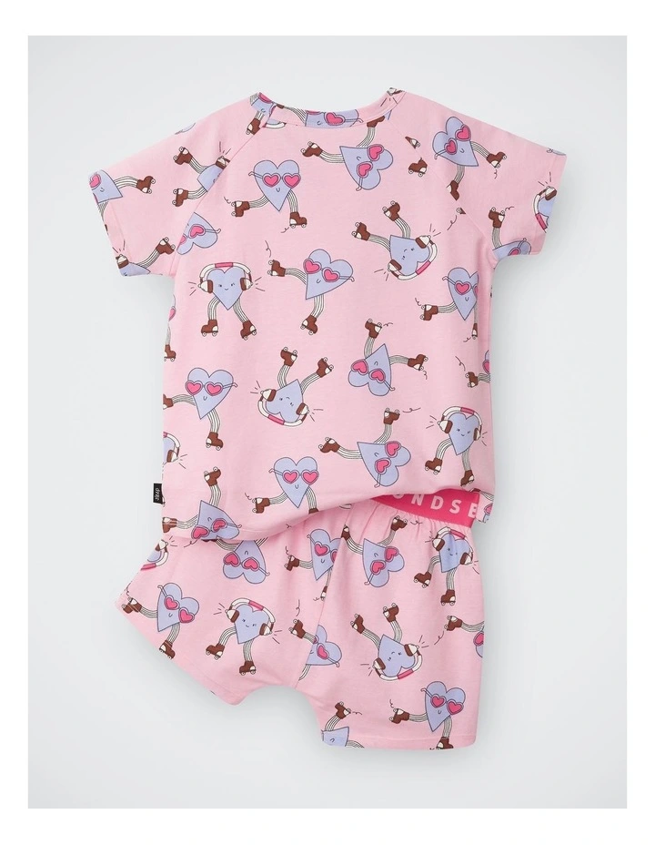 Kids Tee Sleep Set in Heart Beats Pink image 2