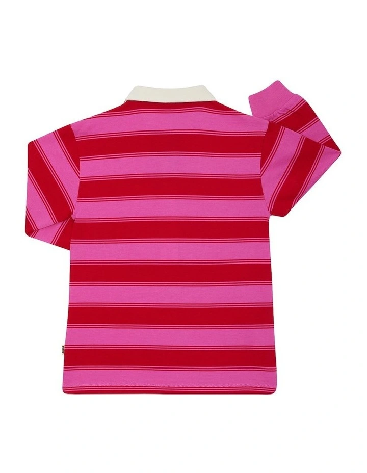 Kids Long Sleeve Rugby Dress in Red image 2