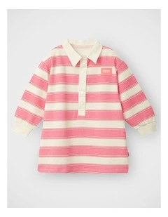 Kids Long Sleeve Rugby Dress in Rugby Stripe Two Colour