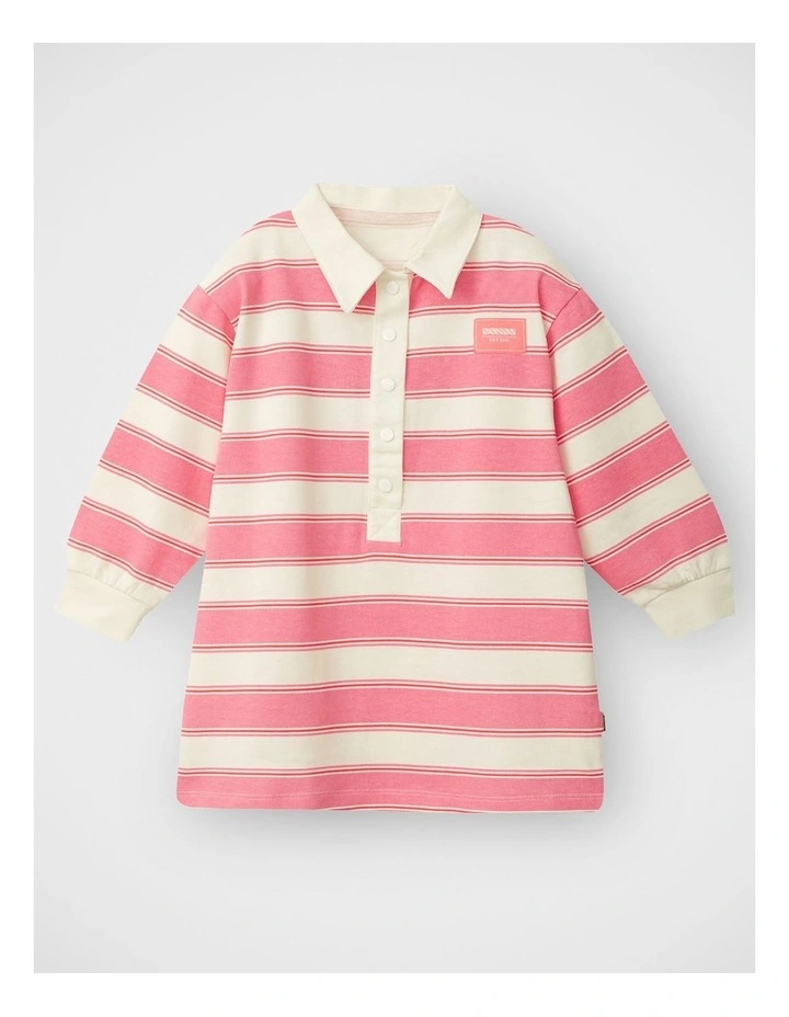Kids Long Sleeve Rugby Dress in Rugby Stripe Two Colour image 1