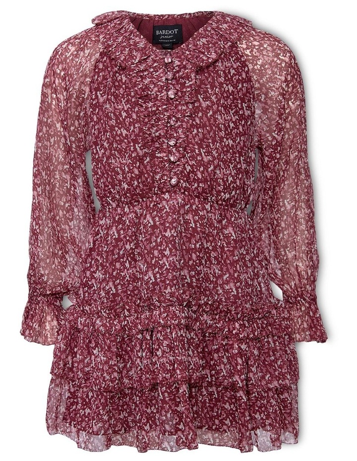 Floral Georgette Frill Dress Burgundy
