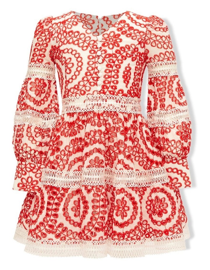 Venice Broderie Mini Dress In Red/White